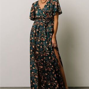 Floral Wrap Dress in Green and Pink